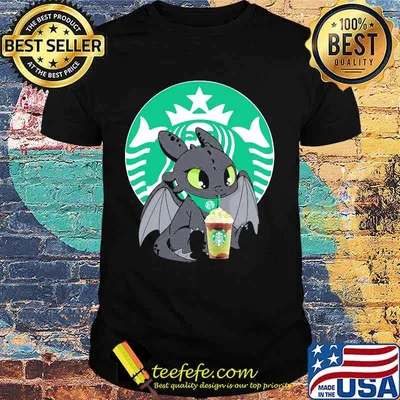 Toothless drinking starbucks coffee logo shirt