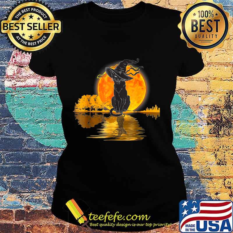 Vintage Halloween Scary Black Cat Witch Hat Moon Witchy Gift T-Shirt Ladies tee Vintage Halloween Scary Black Cat Witch Hat Moon Witchy Gift T-Shirt Ladies tee