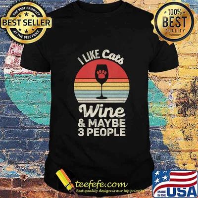Vintage Retro I Like Cats Wine And Maybe 3 People Wine Cat T-Shirt