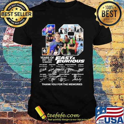 19 years of 2001-2020 Fast and Furious 10 movies signature shirt