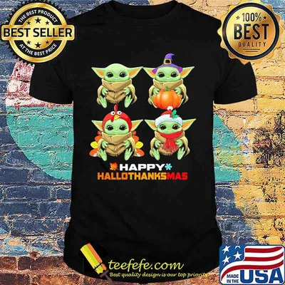 Baby yoda happy hallothanksmas halloween thanksgiving christmas shirt