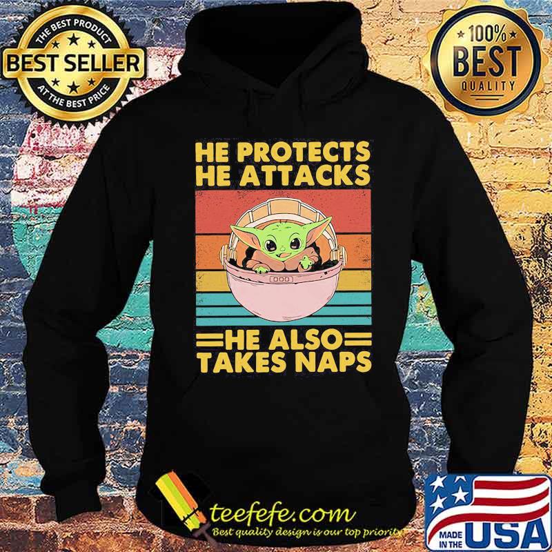 Baby yoda he protects he attacks he also takes naps vintage retro s Hoodie Baby yoda he protects he attacks he also takes naps vintage retro s Hoodie