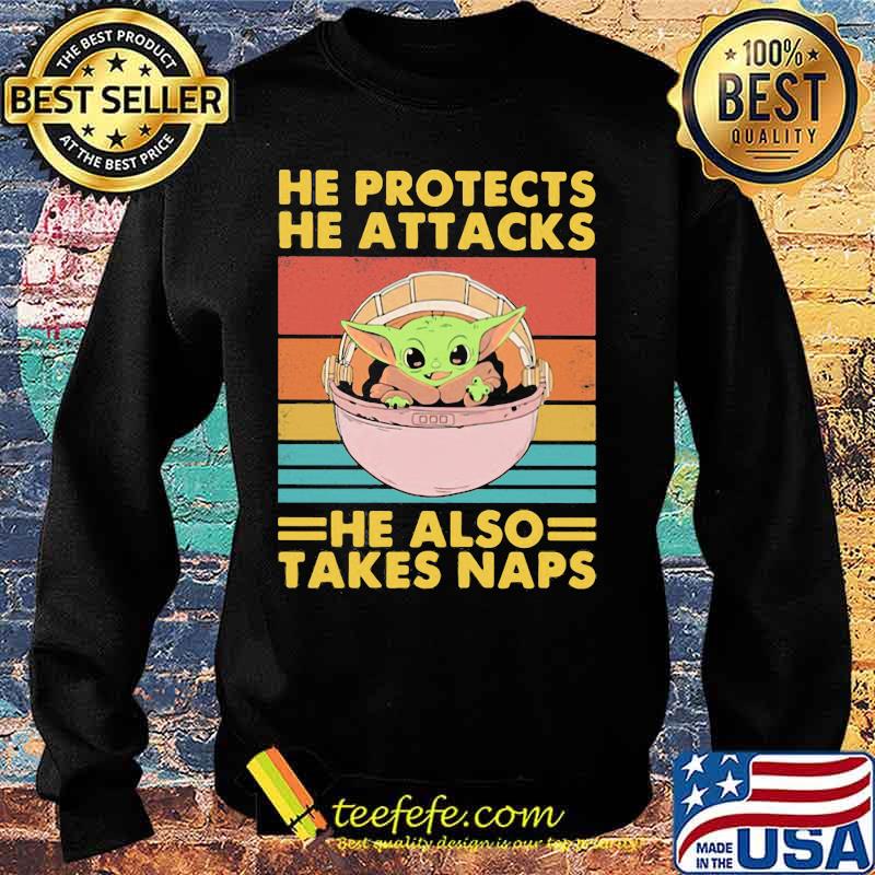 Baby yoda he protects he attacks he also takes naps vintage retro s Sweater Baby yoda he protects he attacks he also takes naps vintage retro s Sweater