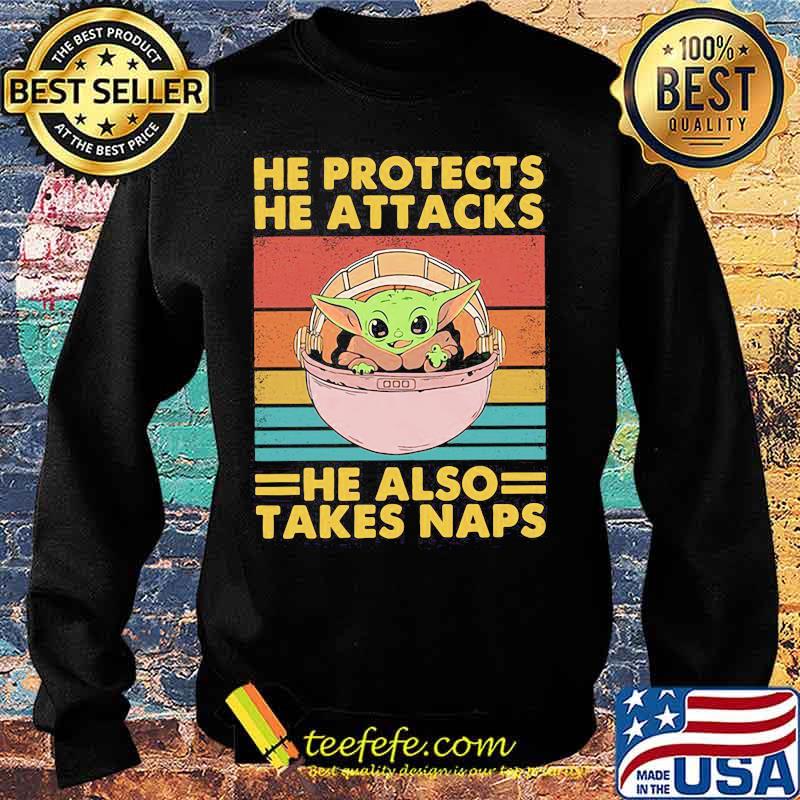 Baby yoda he protects he attacks he also takes naps vintage retro s Sweater Baby yoda he protects he attacks he also takes naps vintage retro s Sweater