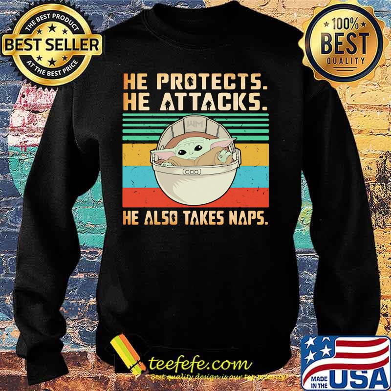 Baby yoda he protects he attacks he also takes naps vintage retro s Sweater Baby yoda he protects he attacks he also takes naps vintage retro s Sweater
