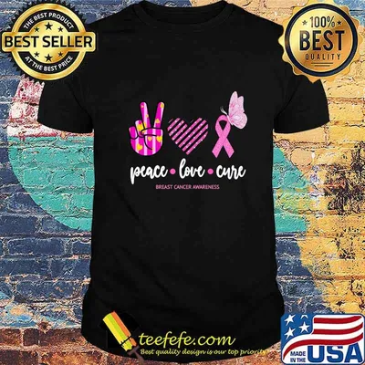 Breast Cancer Awareness Peace Love Cure Pink Ribbon Leopard T-Shirt