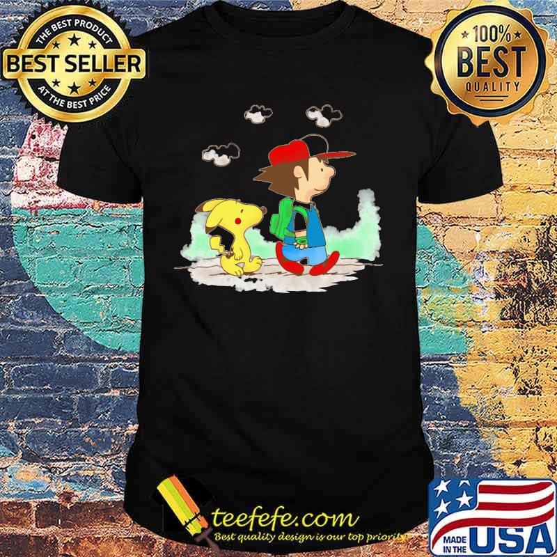 Charlie brown and snoopy pikachu cartoon shirt