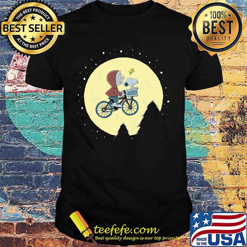 Charlie brown and snoopy riding bicycle moon shirt