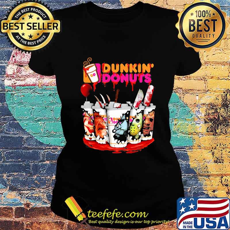 Dunkin Donuts Horror character Halloween michael myers IT s Ladies tee Dunkin Donuts Horror character Halloween michael myers IT s Ladies tee