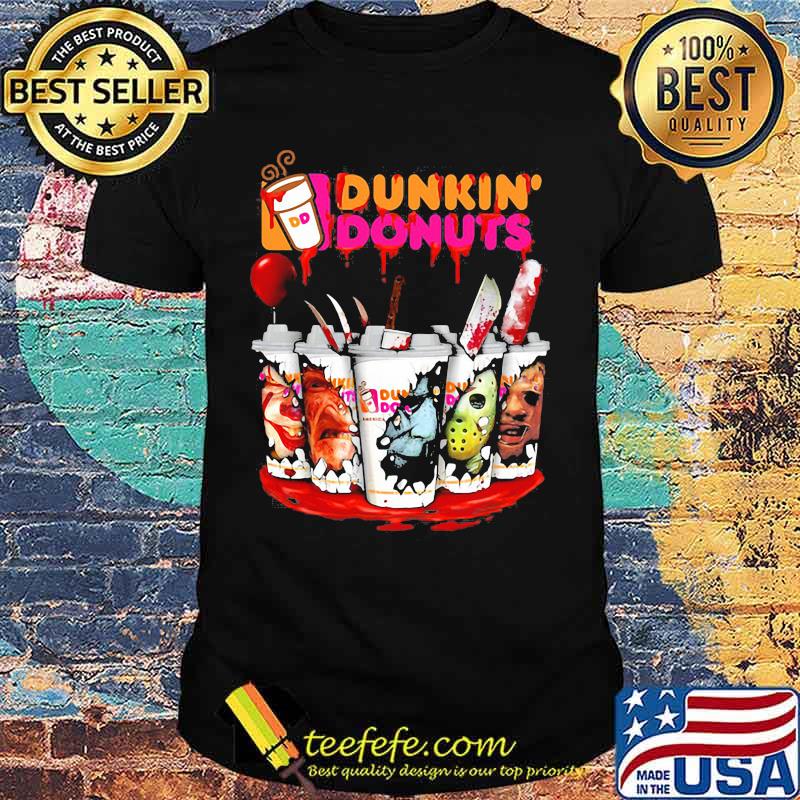 Dunkin Donuts Horror character Halloween michael myers IT shirt Dunkin Donuts Horror character Halloween michael myers IT shirt
