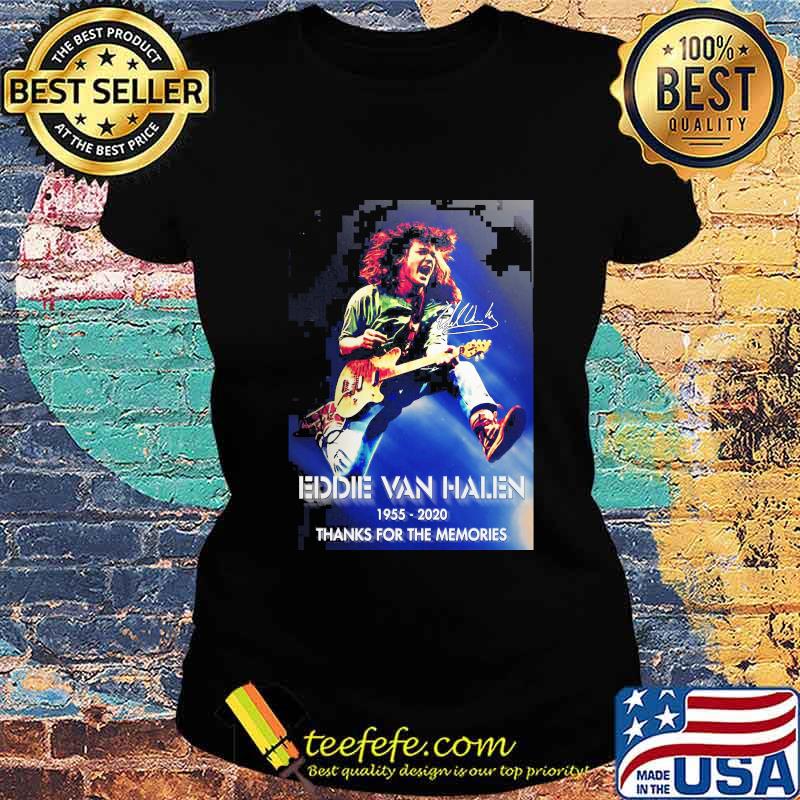 Eddie van halen playing guitar 1955 2020 thank for the memories signature s Ladies tee Eddie van halen playing guitar 1955 2020 thank for the memories signature s Ladies tee