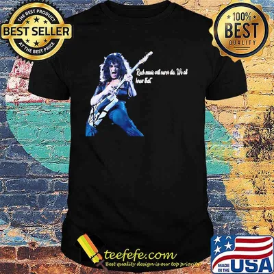 Eddie van halen playing guitar rock music will never die we all hear that shirt