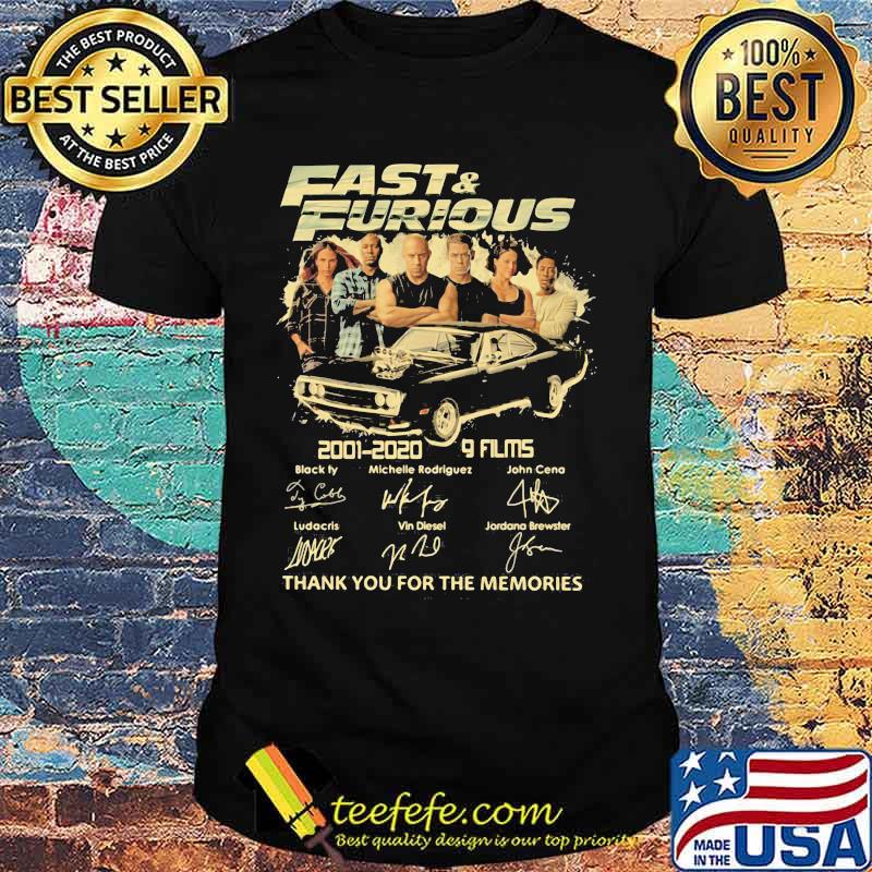 Fast and furious 2001 2020 9 films thank for the memories signatures shirt