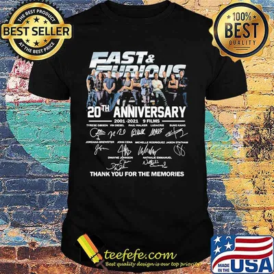 Fast and furious 20th anniversary 2001 2021 9 films thank for the memories signatures shirt