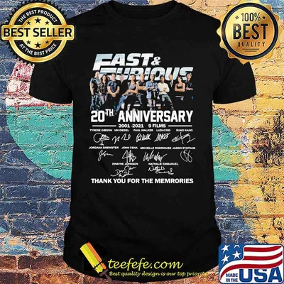 Fast and furious 20th anniversary 2001 2021 9 films thank for the memories signatures shirt
