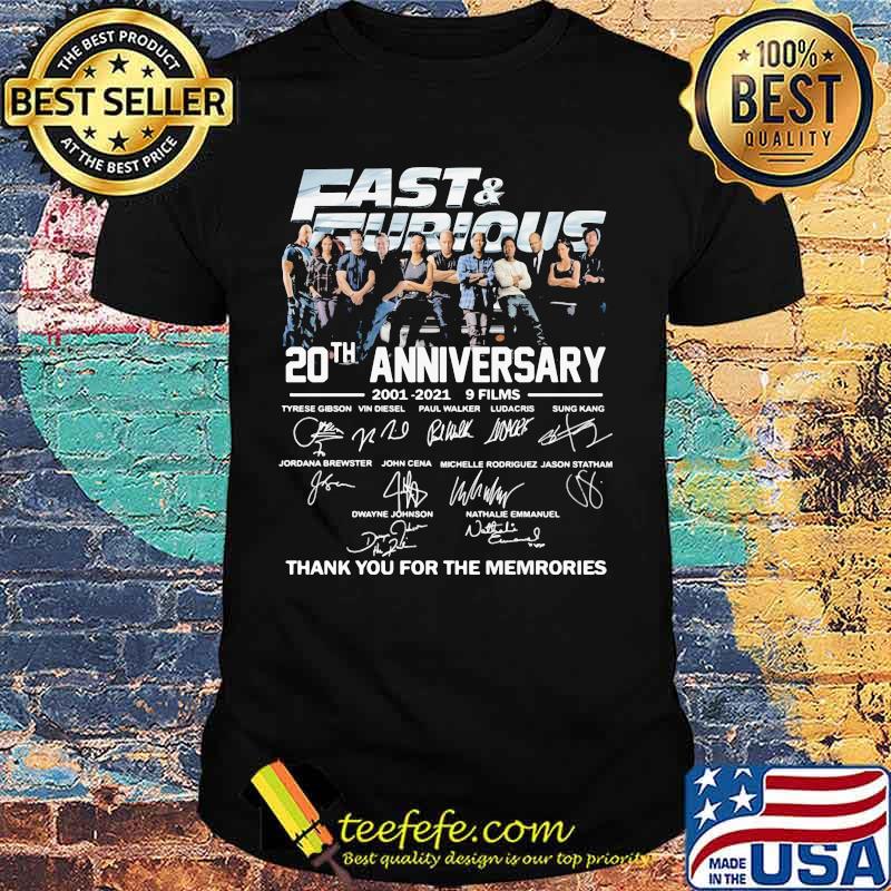 Fast and furious 20th anniversary 2001 2021 9 films thank for the memories signatures shirt