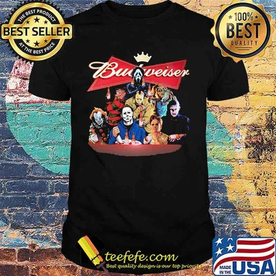 Halloween horror characters budweiser logo shirt