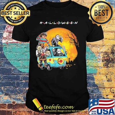 Halloween horror characters riding bus moon shirt