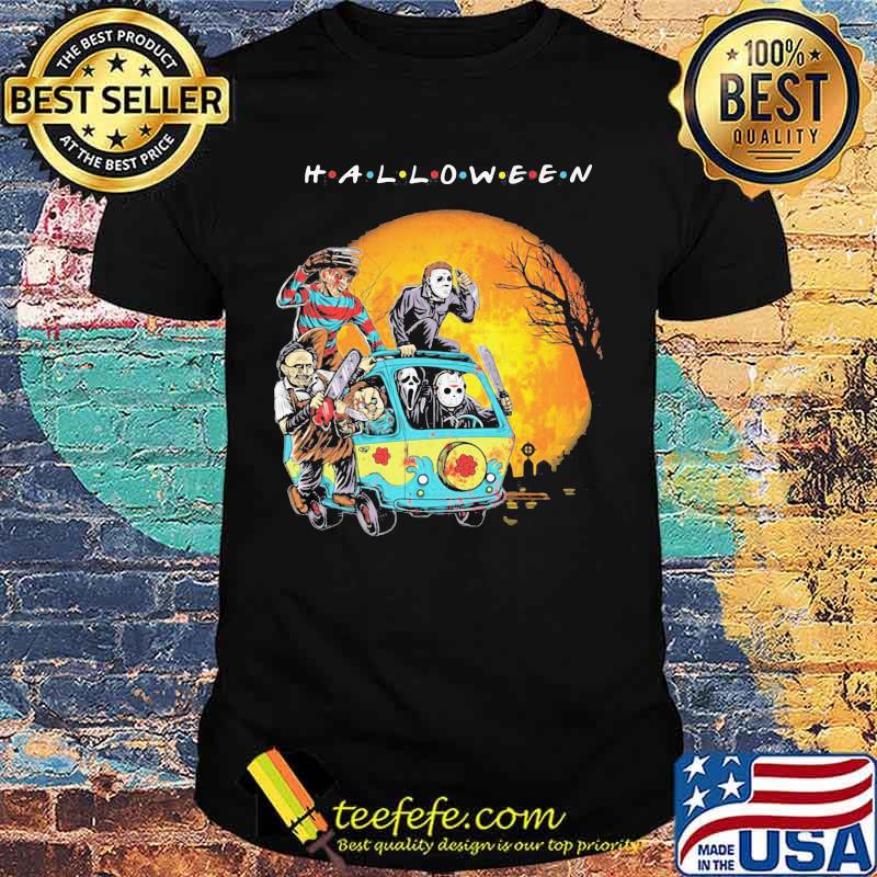 Halloween horror characters riding bus moon shirt