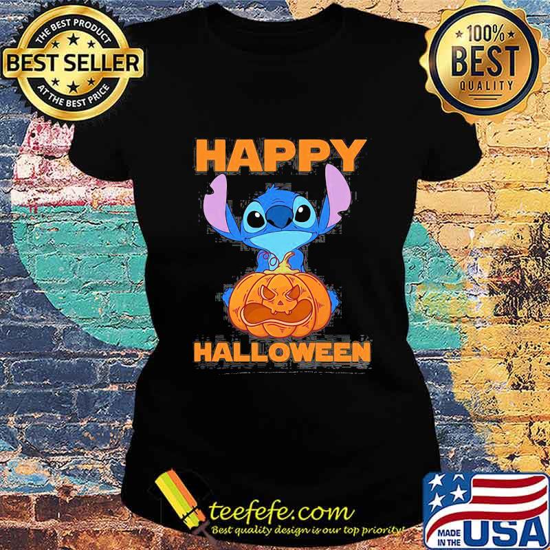 Happy halloween stitch hug pumpkin s Ladies tee Happy halloween stitch hug pumpkin s Ladies tee