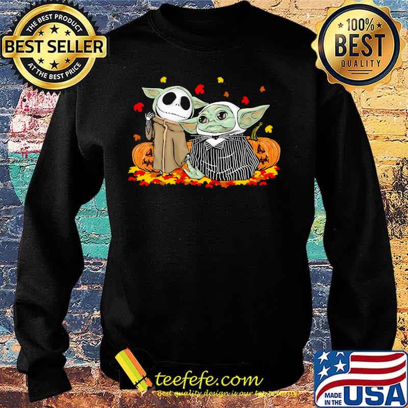 Jack skellington and baby yoda happy halloween fall leaves map s Sweater Jack skellington and baby yoda happy halloween fall leaves map s Sweater