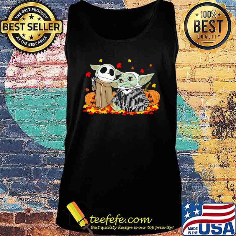 Jack skellington and baby yoda happy halloween fall leaves map s Tank top Jack skellington and baby yoda happy halloween fall leaves map s Tank top