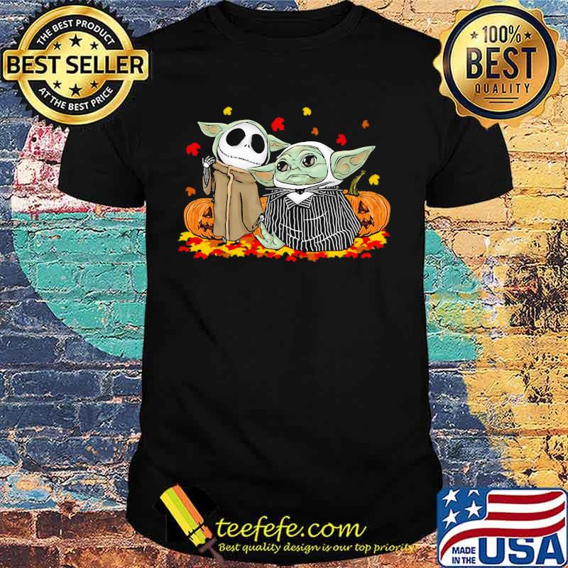 Jack skellington and baby yoda happy halloween fall leaves map shirt Jack skellington and baby yoda happy halloween fall leaves map shirt