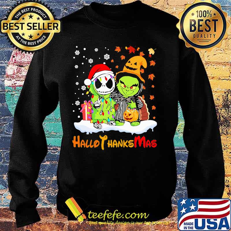 Jack skellington and grinch happy hallothanksmas halloween thanksgiving christmas s Sweater Jack skellington and grinch happy hallothanksmas halloween thanksgiving christmas s Sweater