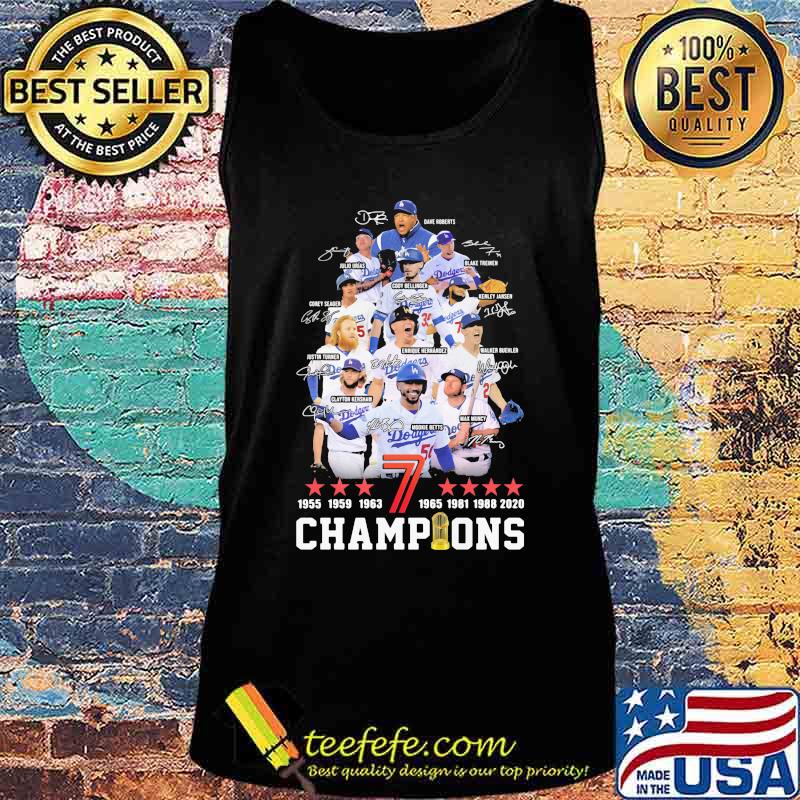 Los angeles dodgers 1955 1959 1963 7 1965 1981 1988 2020 champions signatures s Tank top Los angeles dodgers 1955 1959 1963 7 1965 1981 1988 2020 champions signatures s Tank top