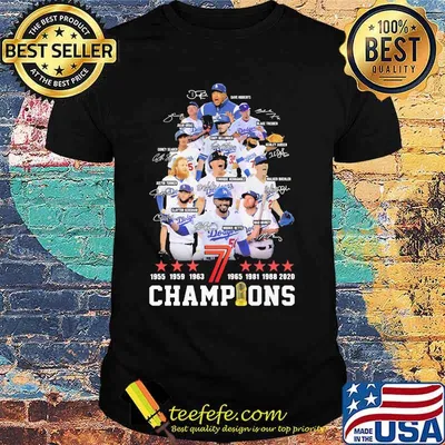 Los angeles dodgers 1955 1959 1963 7 1965 1981 1988 2020 champions signatures shirt