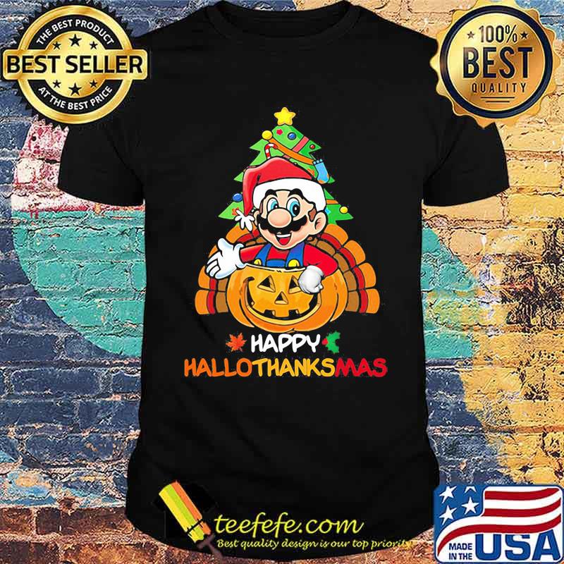 Mario happy hallothanksmas halloween thanksgiving christmas shirt