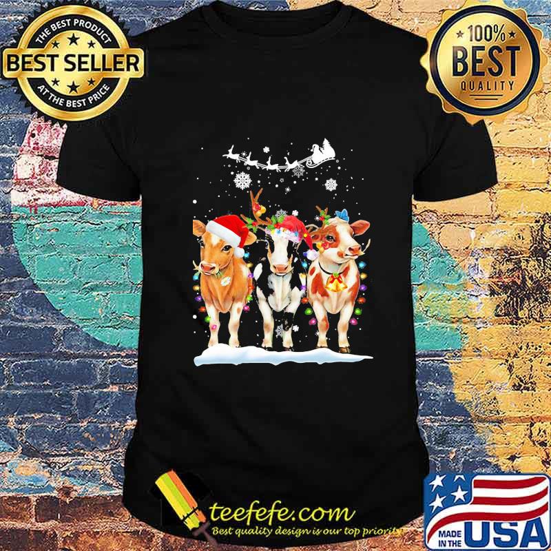 Merry christmas cows santa snow shirt