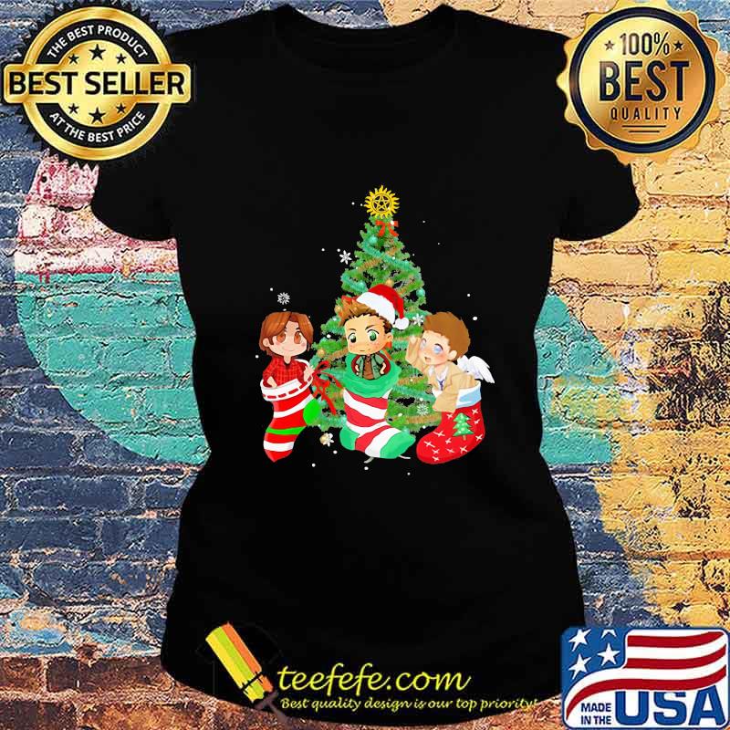 Merry christmas tree supernatural characters chibi s Ladies tee Merry christmas tree supernatural characters chibi s Ladies tee