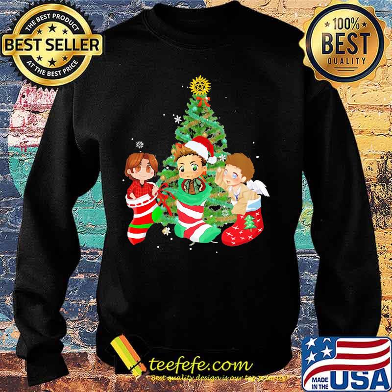 Merry christmas tree supernatural characters chibi s Sweater Merry christmas tree supernatural characters chibi s Sweater
