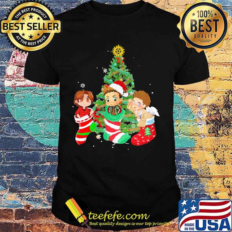 Merry christmas tree supernatural characters chibi shirt