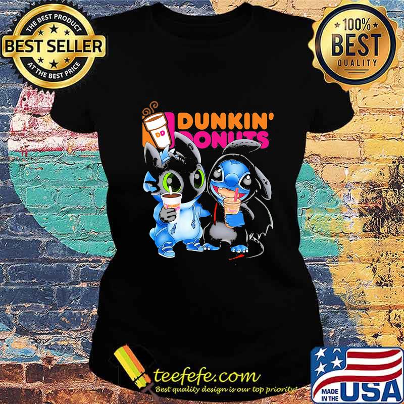 Official Stitch and toothless hug Dunkin Donuts s Ladies tee Official Stitch and toothless hug Dunkin Donuts s Ladies tee