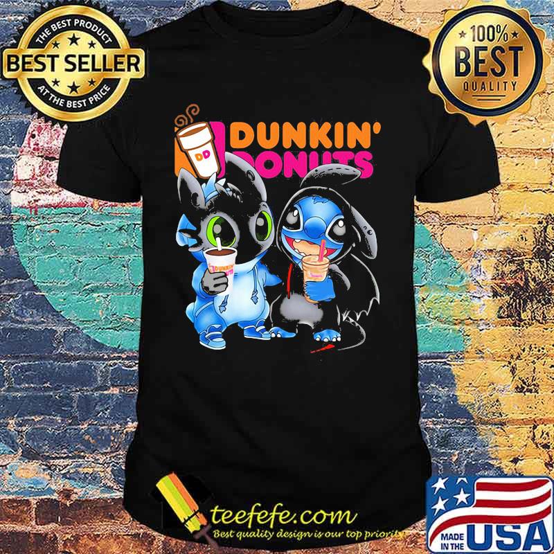 Official Stitch and toothless hug Dunkin Donuts shirt Official Stitch and toothless hug Dunkin Donuts shirt