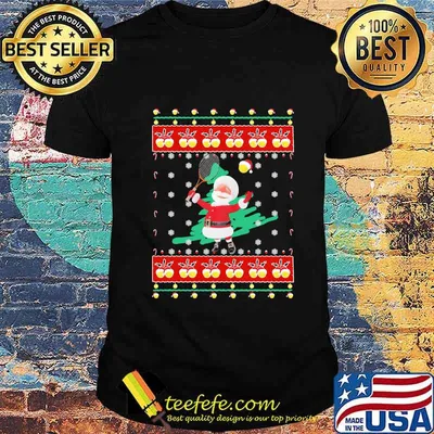 Santa claus playing badminton ugly christmas shirt
