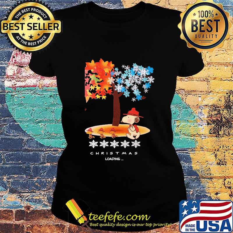 Snoopy and woodstock fall leaves snowflakes tree merry christmas loading s Ladies tee Snoopy and woodstock fall leaves snowflakes tree merry christmas loading s Ladies tee