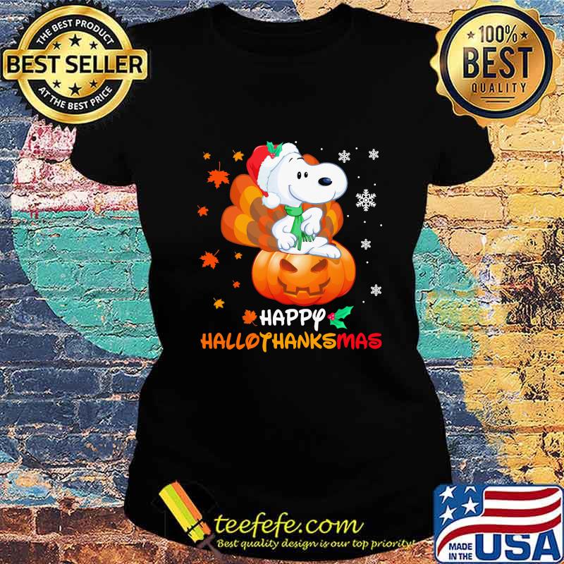 Snoopy happy hallothanksmas halloween thanksgiving christmas s Ladies tee Snoopy happy hallothanksmas halloween thanksgiving christmas s Ladies tee