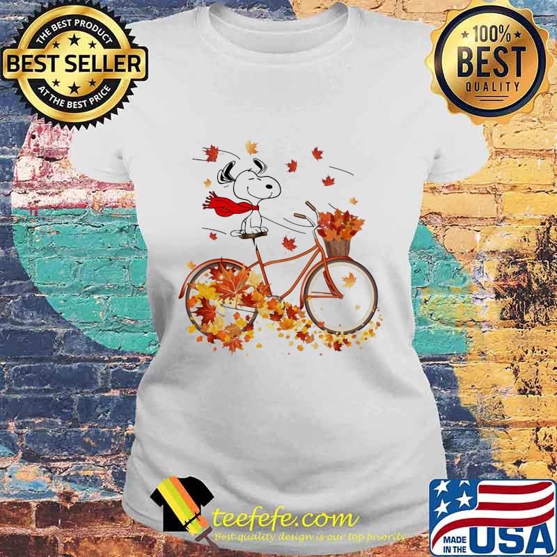 Snoopy riding bicycle leaves map fall s Laides tee Snoopy riding bicycle leaves map fall s Laides tee