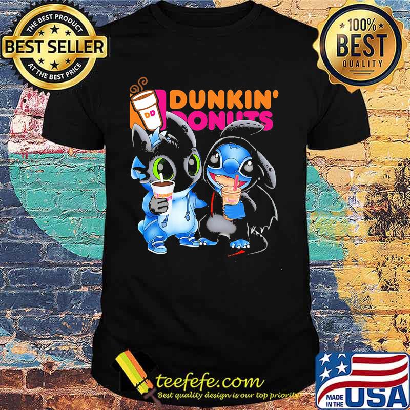 Stitch and toothless hug Dunkin Donuts shirt