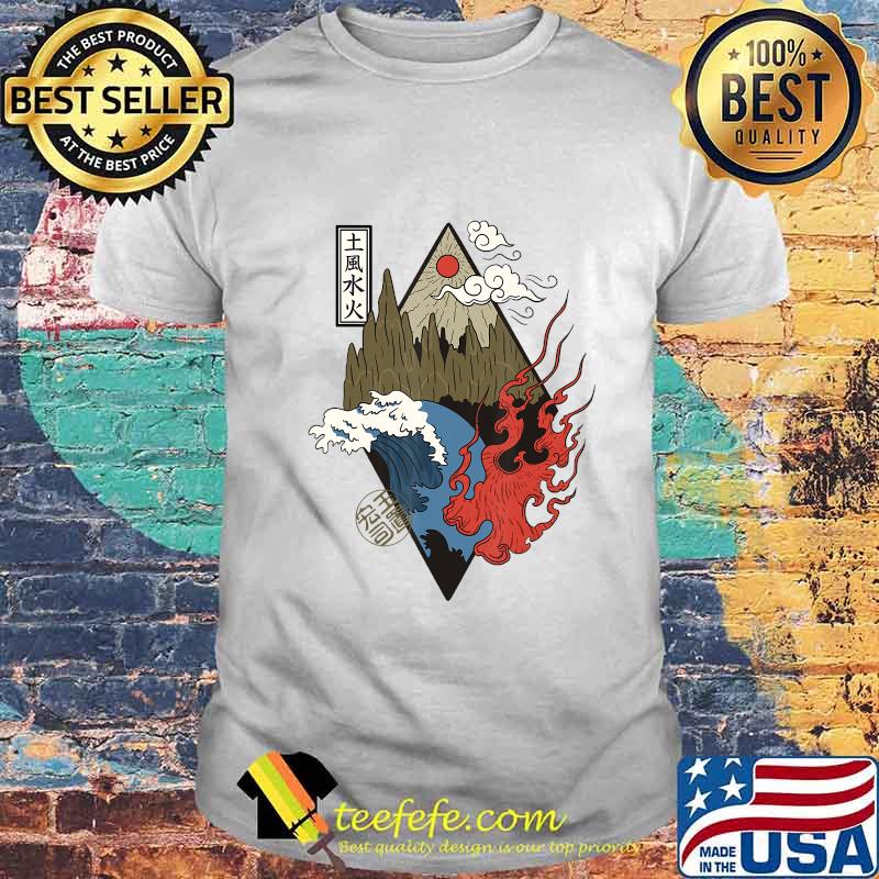 Sunset mountain fire water four elements japanese aesthetic shirt