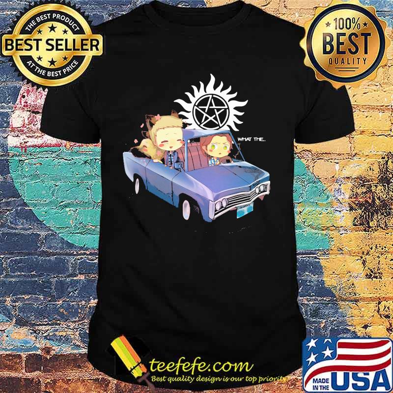 Supernatural dean winchester sam winchester chibi riding car what the shirt Supernatural dean winchester sam winchester chibi riding car what the shirt