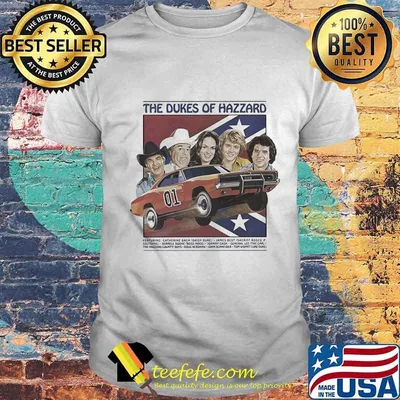 The dukes of hazzard 01 car featuring catherine bach daisy duke james best sheriff rosco shirt