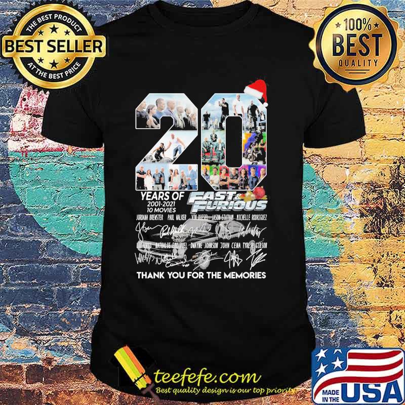 20 years of 2001 2021 10 movies fast and furious thank you for the memories signatures shirt