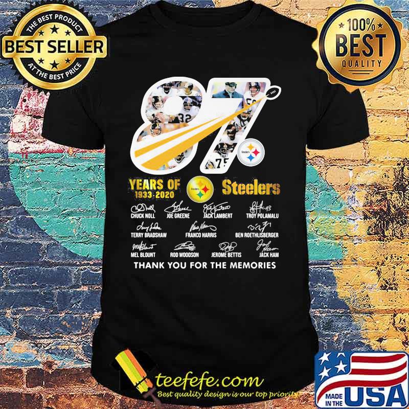 87 years of 1933 2020 pittsburgh steelers thank you for the memories signatures shirt