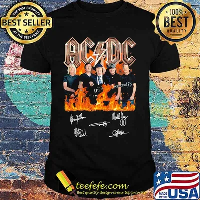Acdc band fire signatures shirt