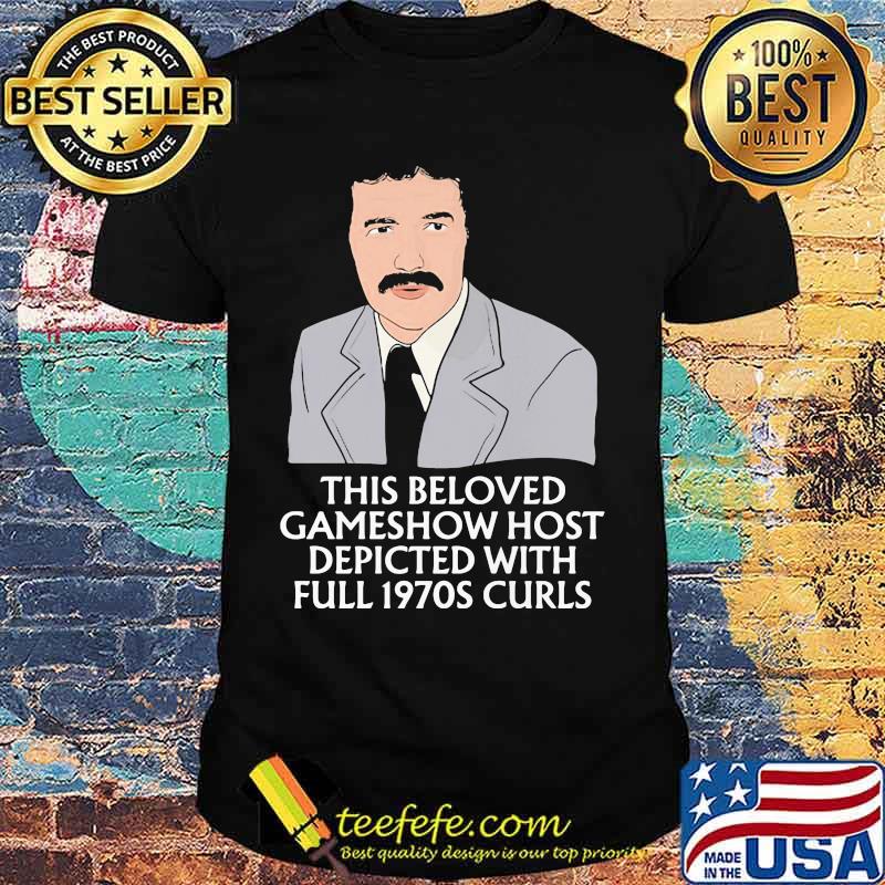 Alex trebek this beloved game show host depicted with full 1970s curls shirt