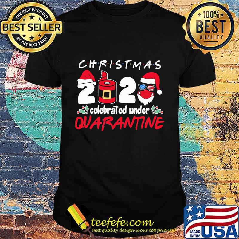 Christmas 2020 Celebrated Under Quarantine Sunglasses American Flag Hat Santa Wear Mask Shirt